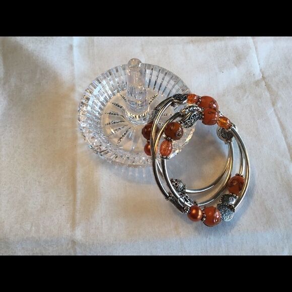 $10 ea or 3/$20. Silvertone Orange Beads Coil Brac - Picture 4 of 5